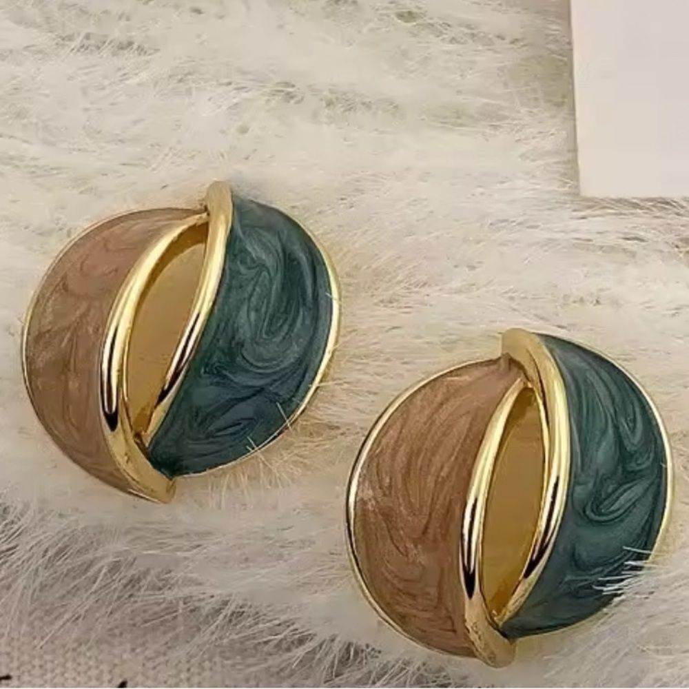 Chic Gold and Teal Earrings - Picture 3 of 4